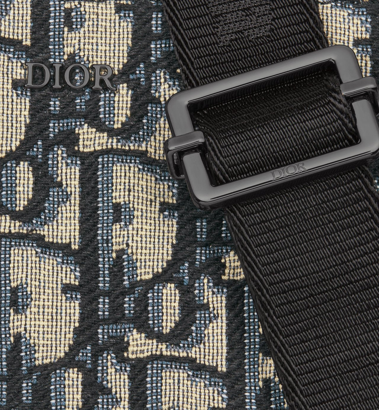 Pochette zippée à bandoulière Toile jacquard Dior Oblique noir