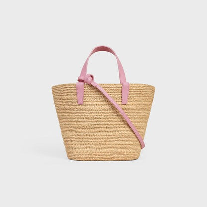 Céline - Classic Panier petit modèle Souple Raphia et veau Pink