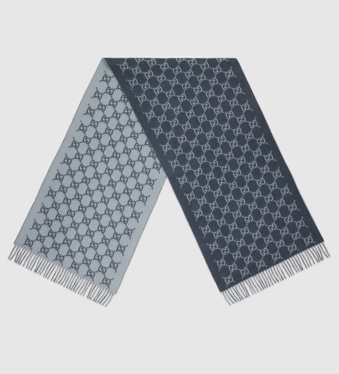 Bonnet et Écharpe en jacquard de cachemire GG bleu marine et bleu clair