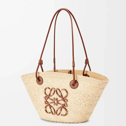 Loewe - Petit panier Anagram en palmier Iraca et cuir de veau Natural Tan