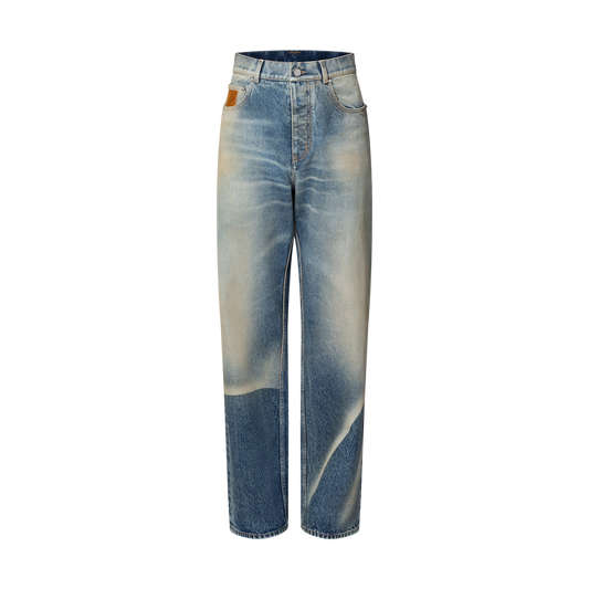 Pantalon droit effet décoloré en denim