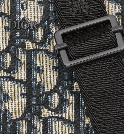 Pochette zippée à bandoulière Toile jacquard Dior Oblique noir